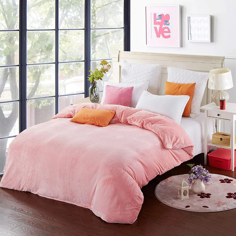 Reversible Velvet Quilt Cover - Baby Pink