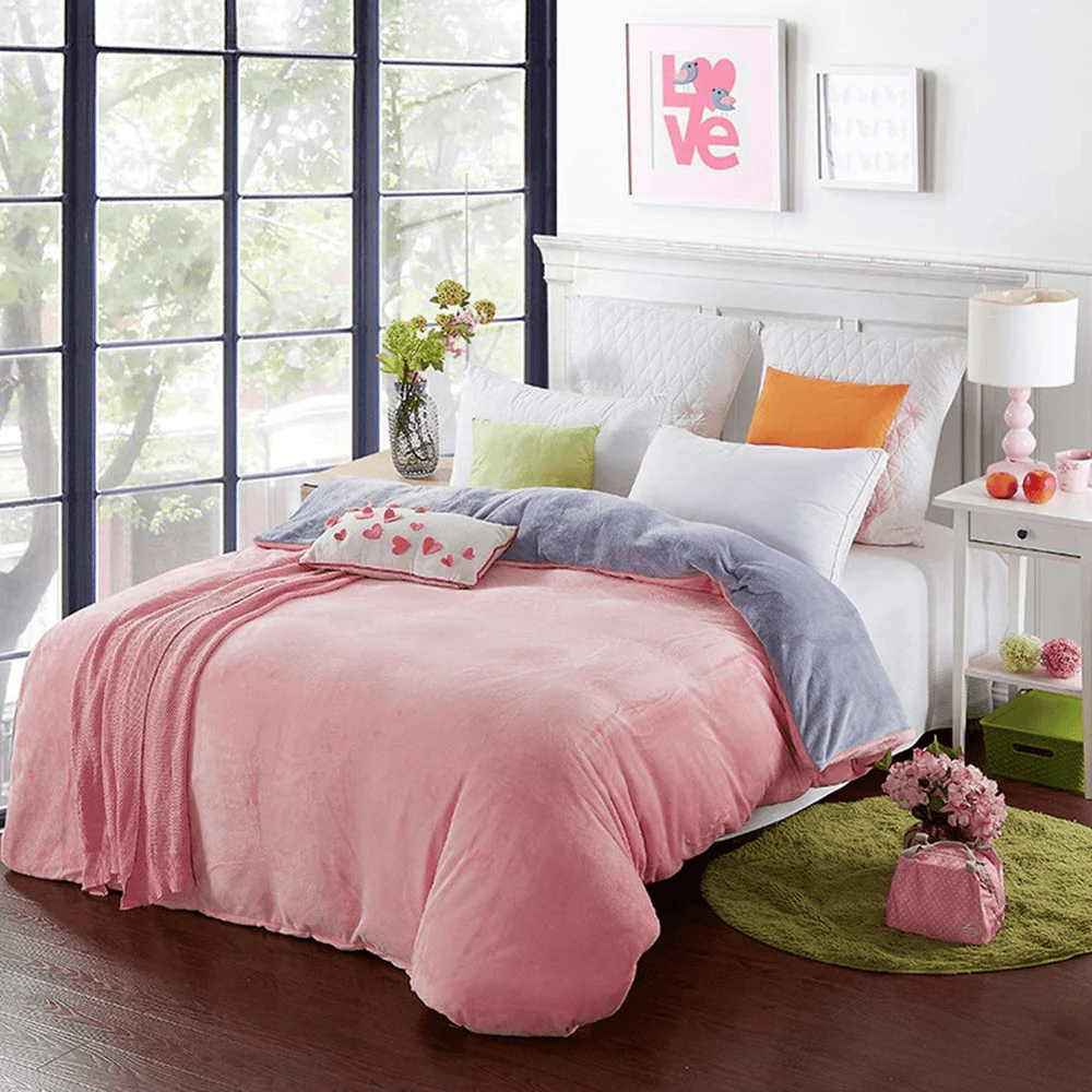 Reversible velvet quilt cover-Baby Pink Grey