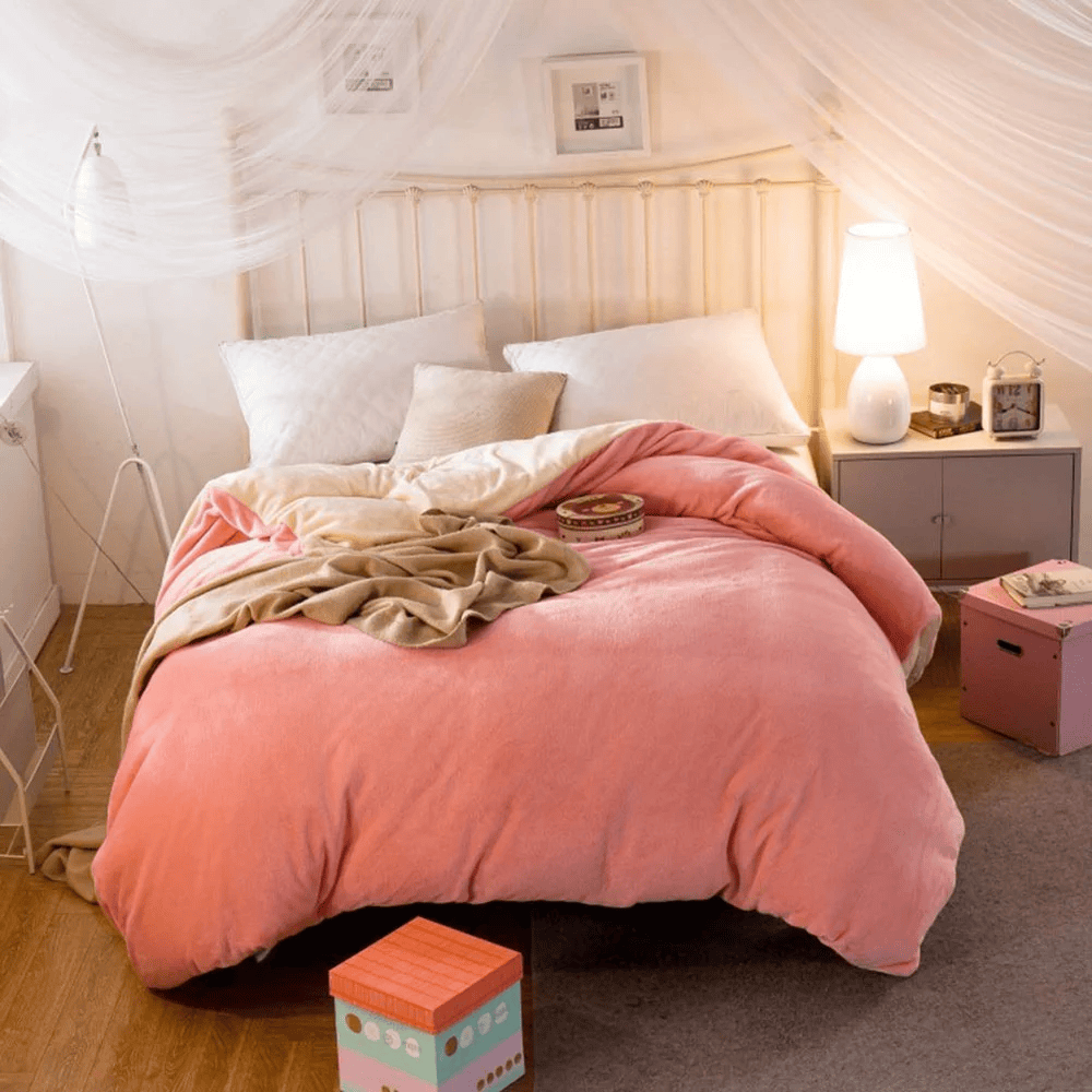 Reversible velvet quilt cover-Blush Pink Cream