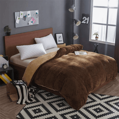 Reversible velvet quilt cover-Brown Mustard