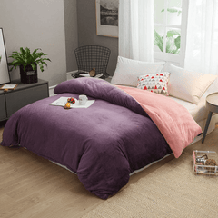 Reversible velvet quilt cover-Dark Purple Peach