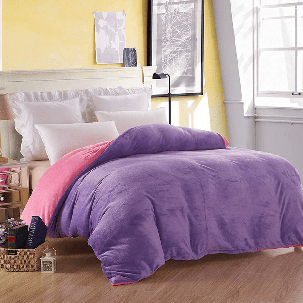 Reversible velvet quilt cover-Light Purple Pink