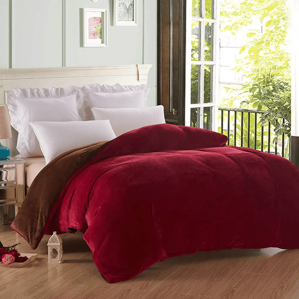 Reversible velvet quilt cover-Maroon Brown