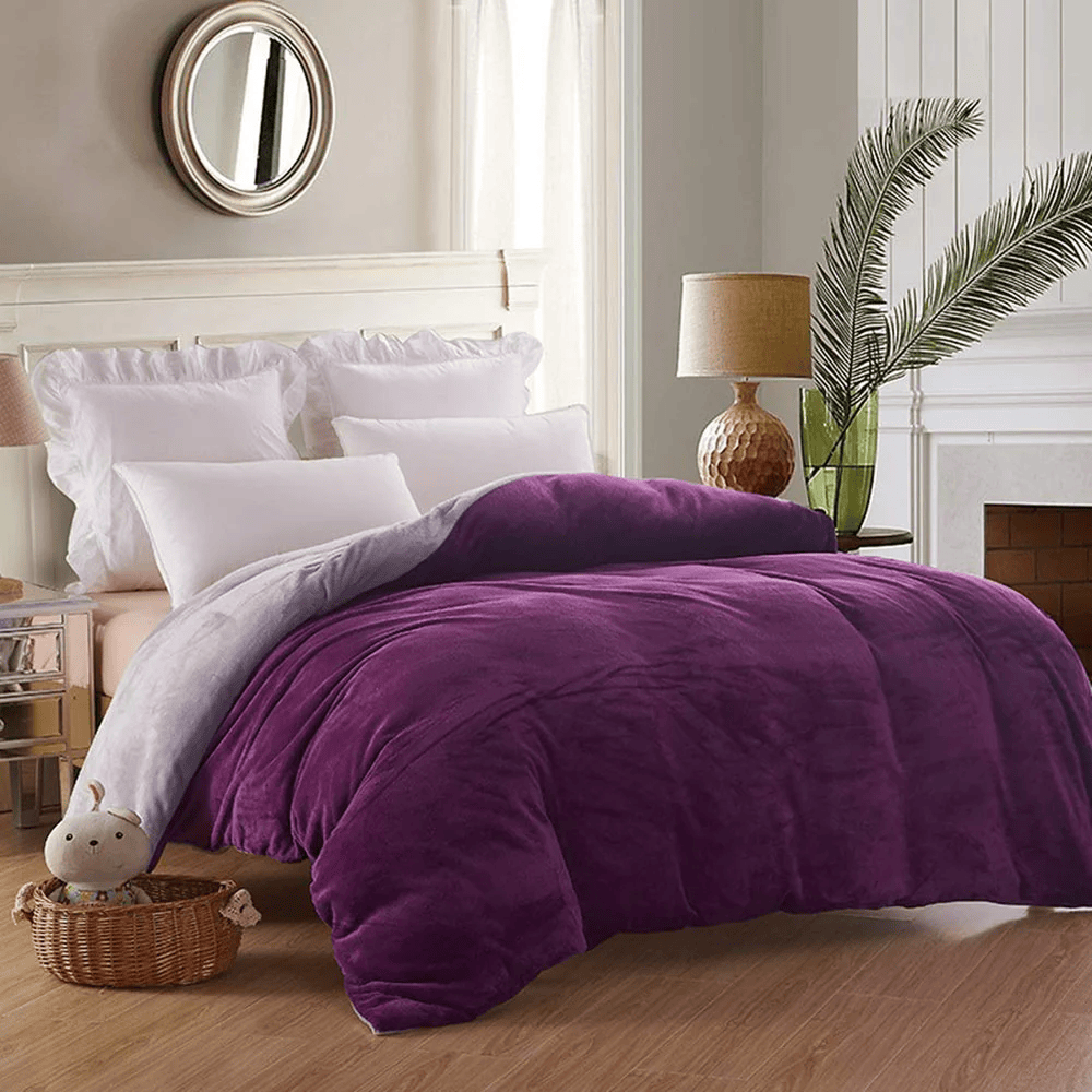 Reversible velvet quilt cover-Purple Light Grey