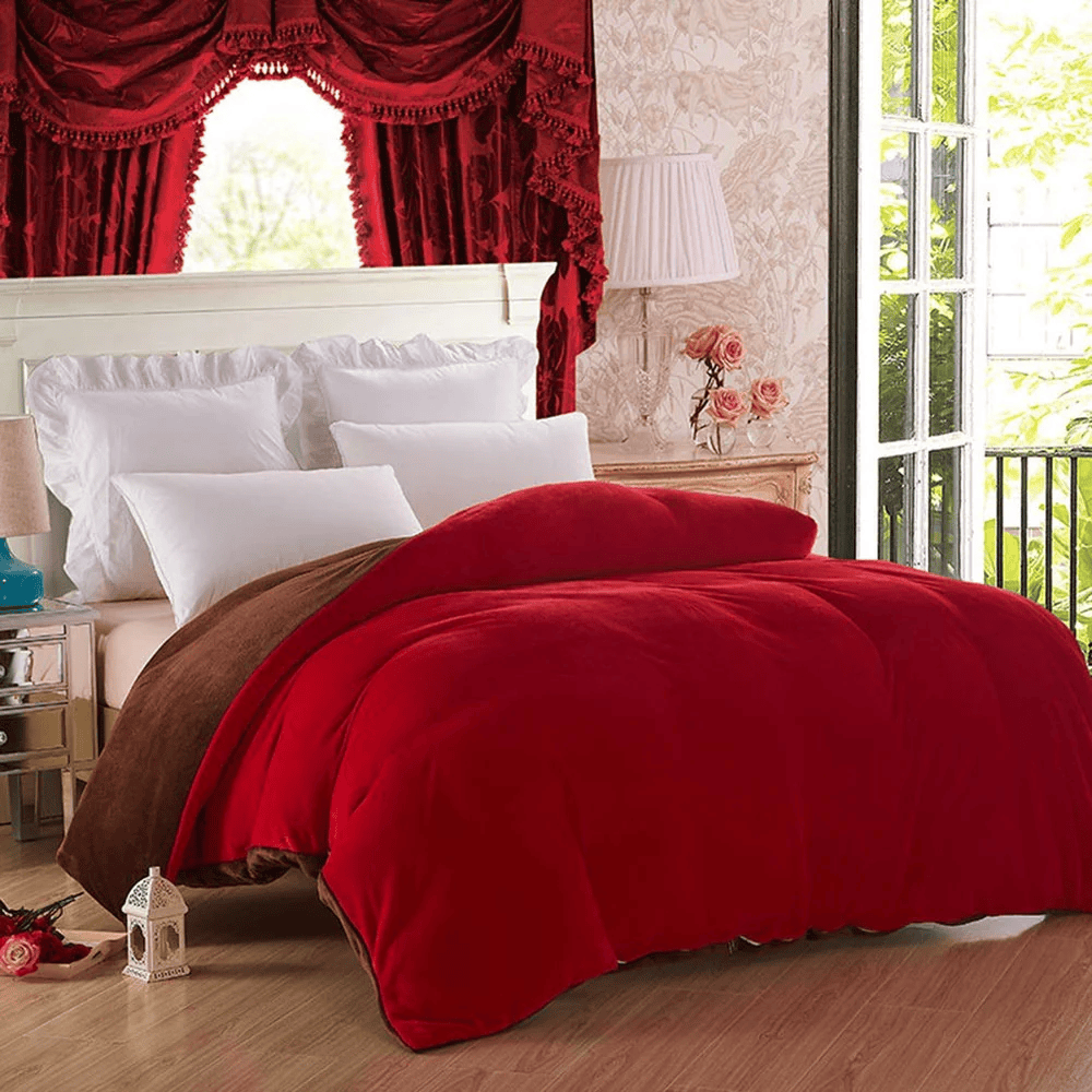 Reversible velvet quilt cover-Red Brown