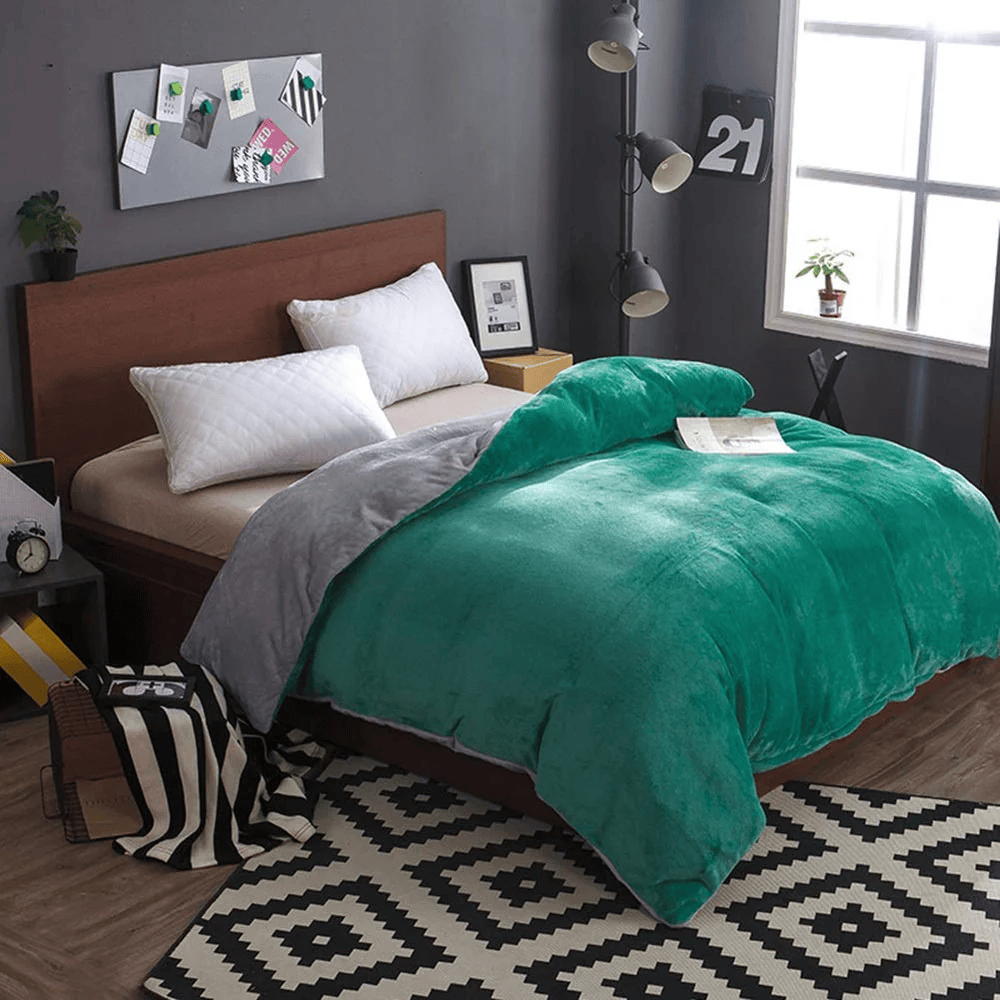 Reversible velvet quilt cover-Teal Grey