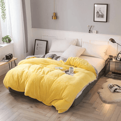 Reversible velvet quilt cover-Yellow Grey