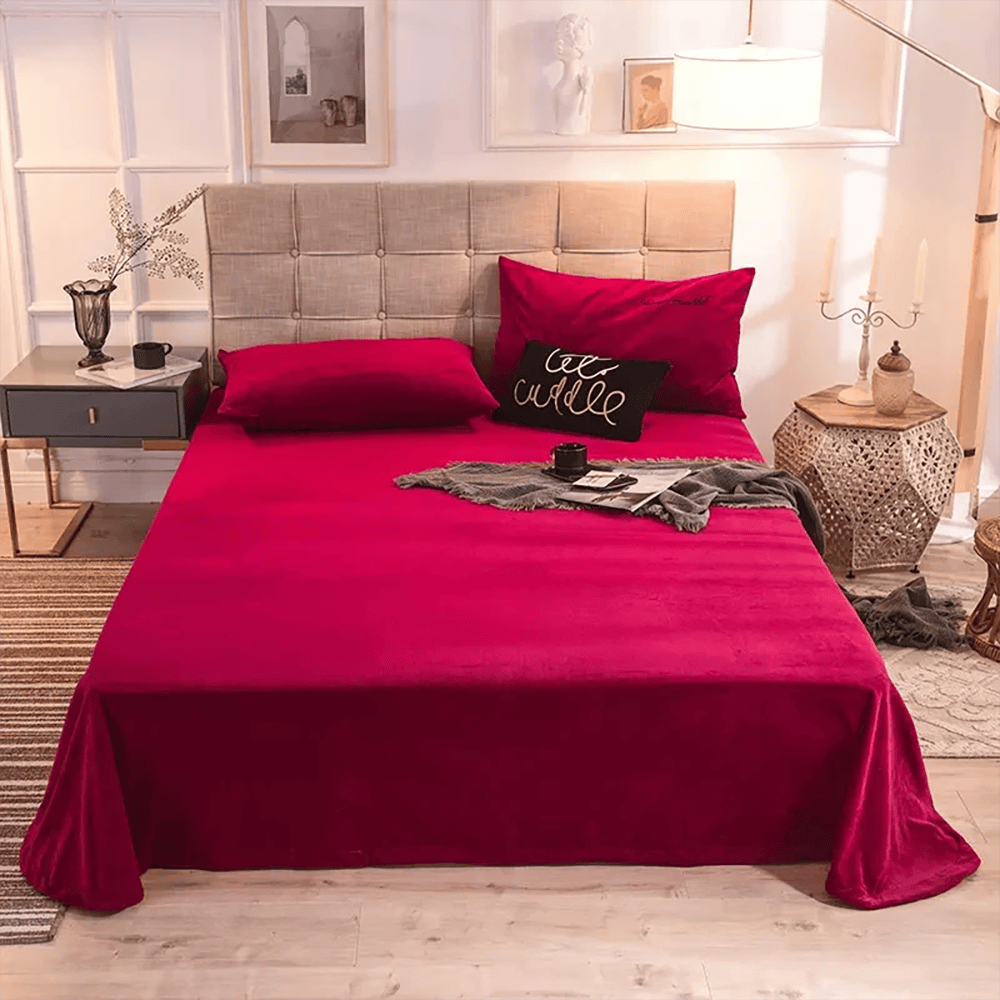 Velvet Bed Sheet - Maroon Red