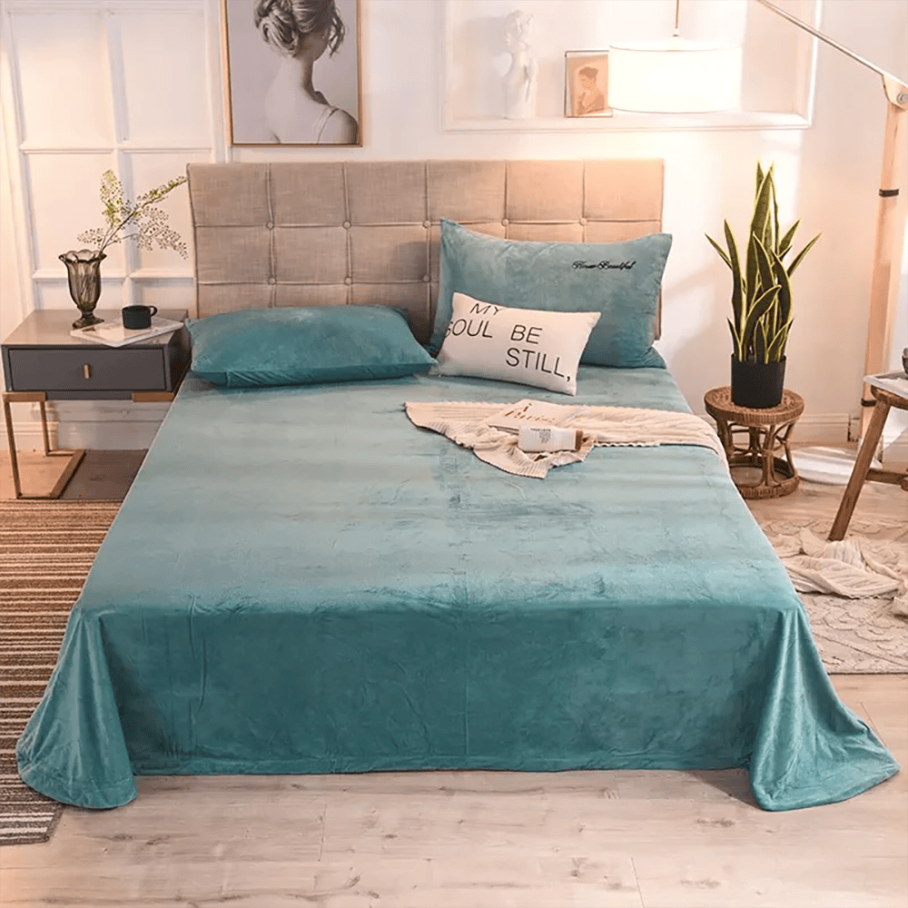 Velvet Bed Sheet - Sea Green