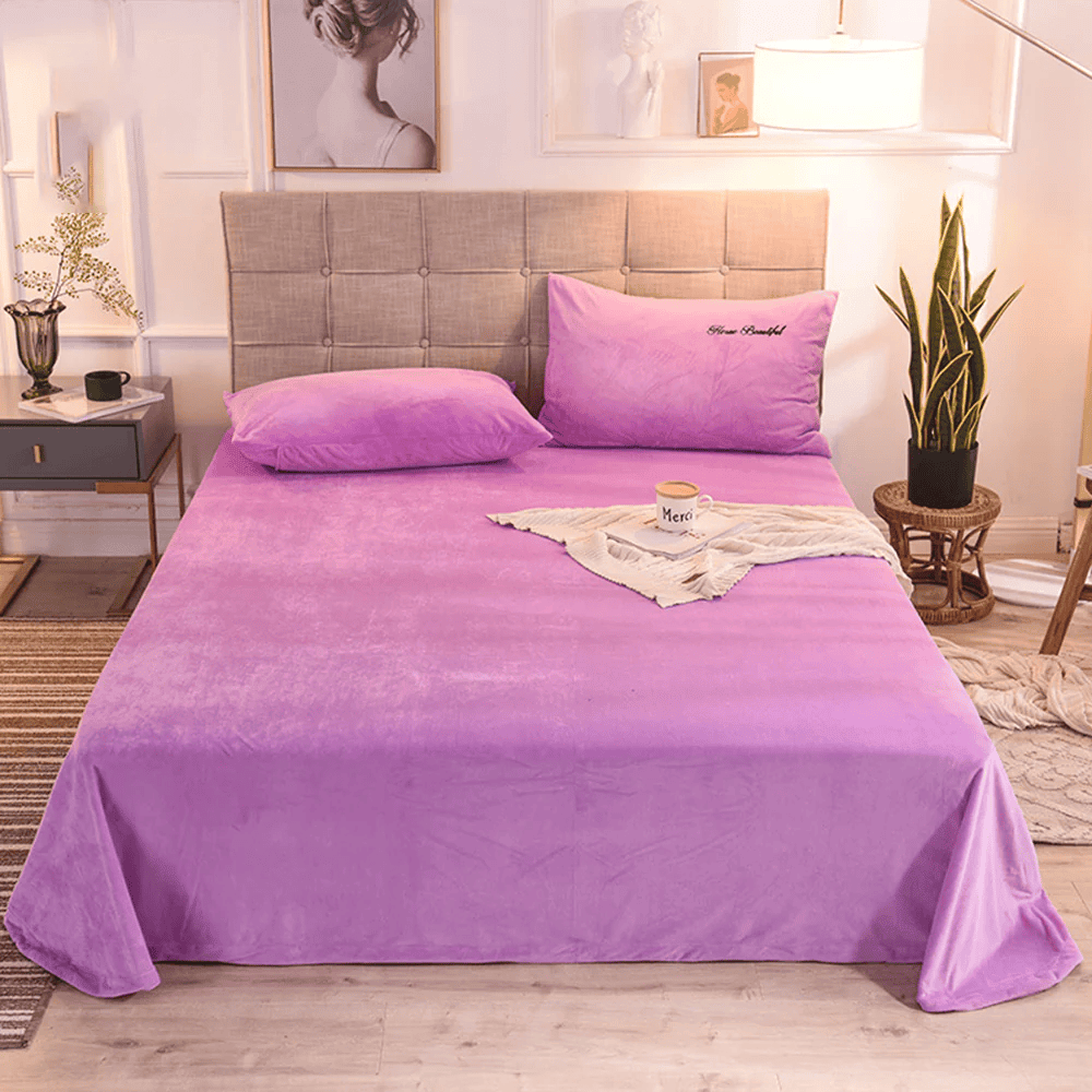 Velvet Bed sheet with 2 pillow covers-Pinkish Purple