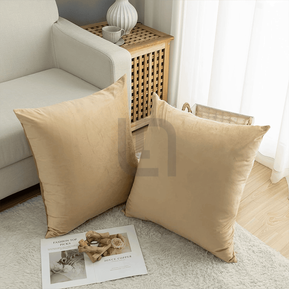 Velvet Cushion Covers for Sofa - Beige Color