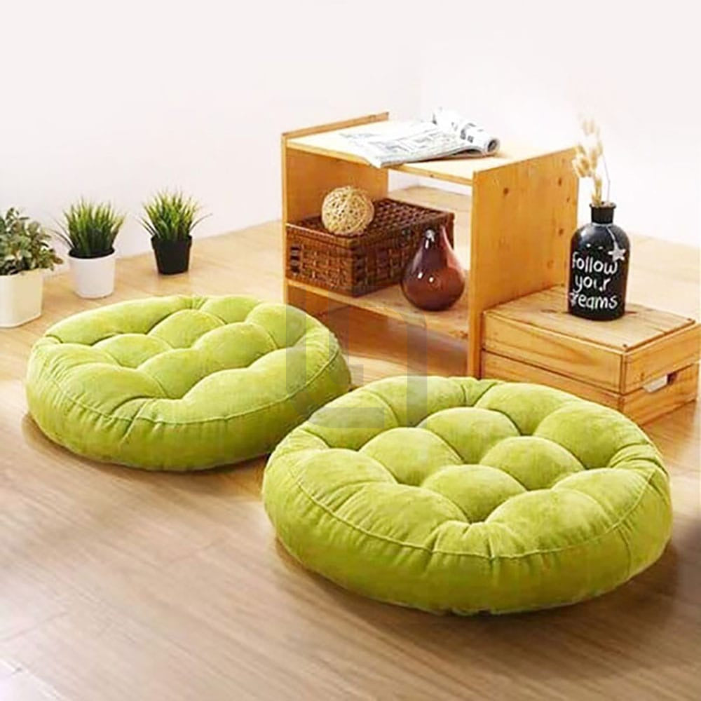 Round Shape Velvet Floor Cushions – Light Green