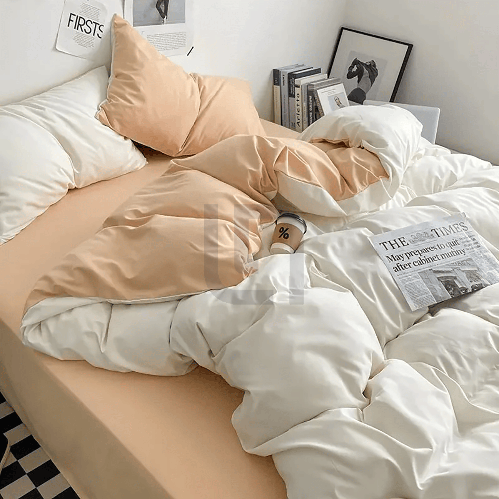 Rich Cotton Reversible Duvet Cover - Off White & Cream